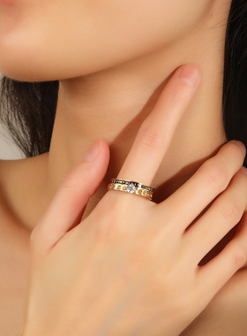 2025轻奢高级感镶钻戒指女双层叠戴开口戒金属指环
