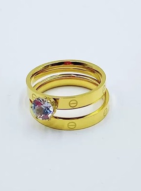 钛钢闪亮锆石指环镶嵌小众冷淡精致质感个性气质简约女式保色戒指