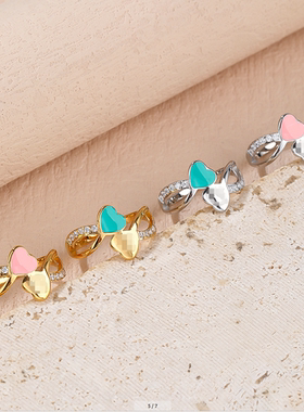 幸运四叶草开口戒指女金属爱心钻石装饰可调节指环