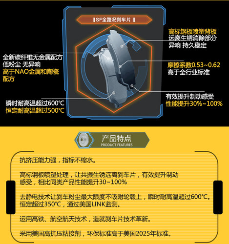 SCHAFFEN刹森 杰路驰 红杉 奔跑者  碳纤维刹车皮刹车片 刹车盘