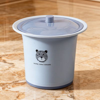 鸿飞小熊印花带盖塑料痰盂蓝色