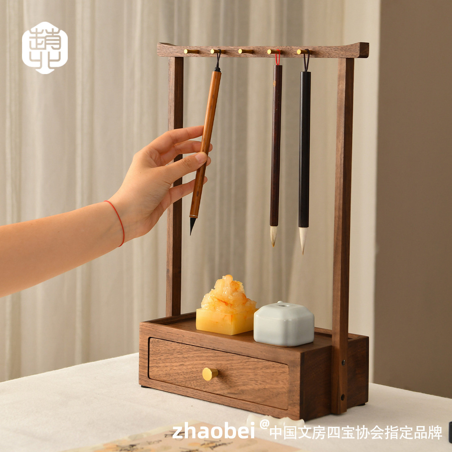 胡桃木笔挂毛笔架抽屉置物收纳盒书法文房四宝书桌国学摆件展示架,文具电教/文化用品/商务用品,笔挂,淘宝优惠券,粉丝福利购,淘宝优惠卷