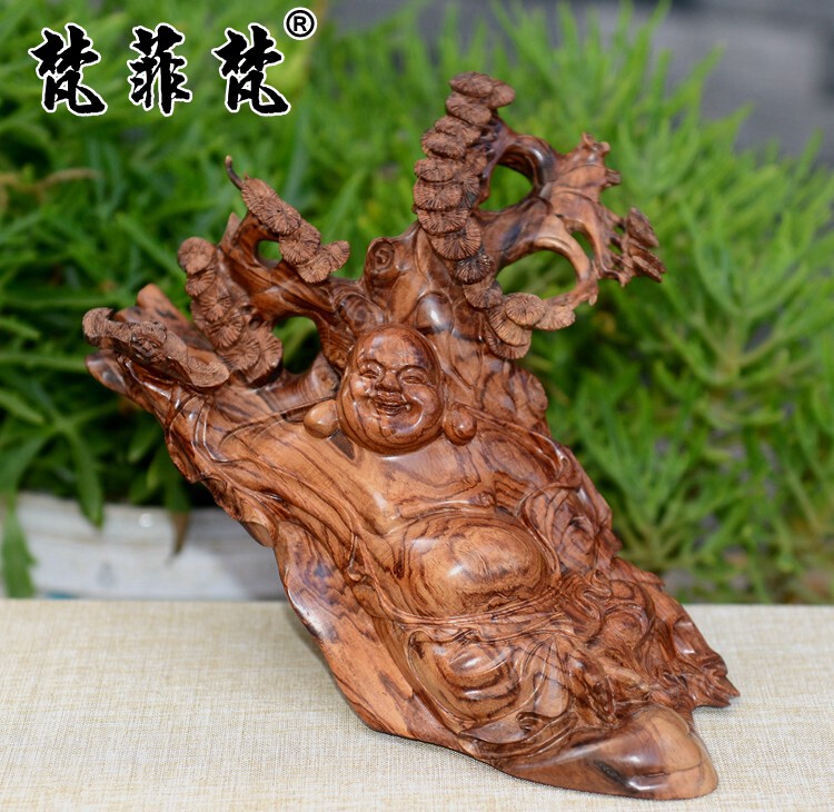 梵菲梵 海南黄花梨弥勒佛摆件 黄金底老料糠梨海黄 虎皮纹雕件