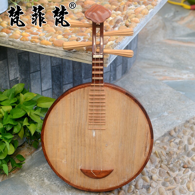 梵菲梵 海南黄花梨月琴古董老件海黄老油梨鬼脸眼水波纹中式摆件