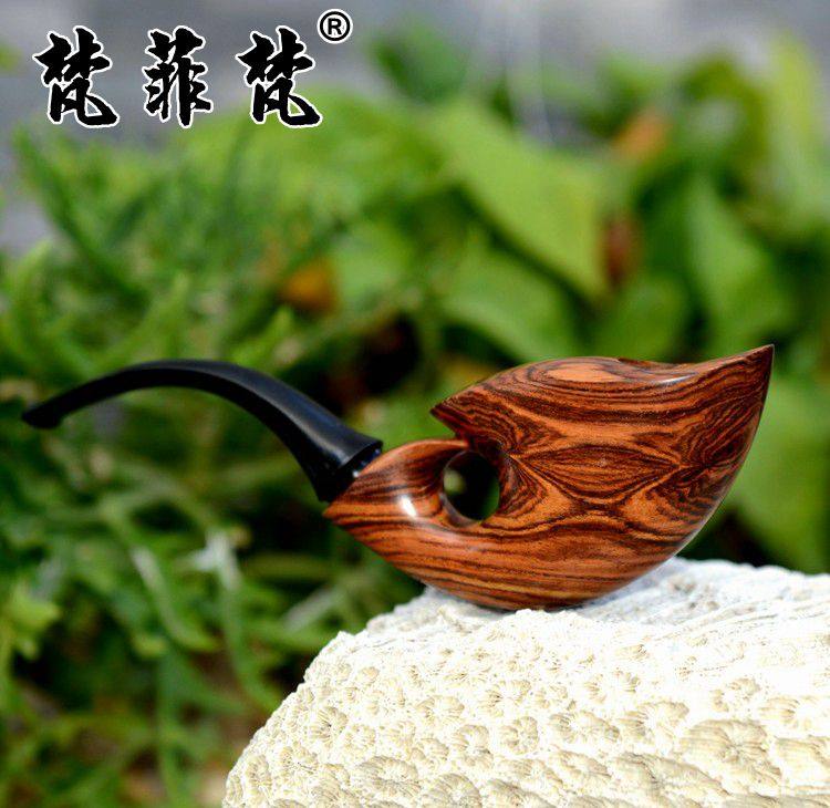 梵菲梵 海南黄花梨烟斗 海黄虎皮纹对眼把件 鬼脸鬼眼满雕件摆件