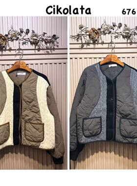 日本 cikolata  (现货)日式V领拼接棉服
