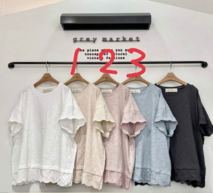 Greymarket 蝴蝶结家（现货）  镂空蕾丝花边短袖竹节棉T恤