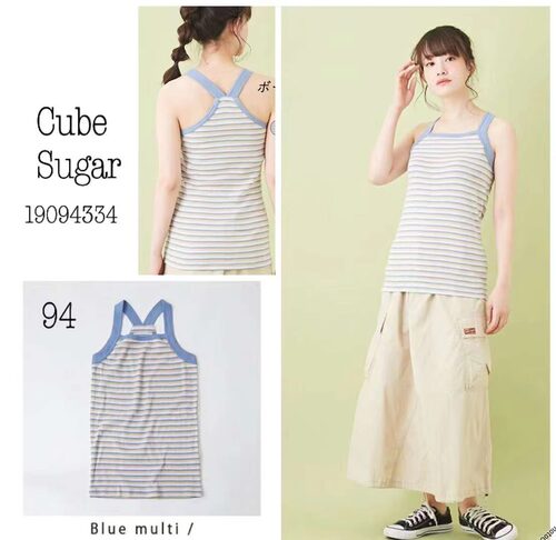 日本新款上市百搭CUBESUGAR女款横条背心条纹休闲无袖吊带上衣