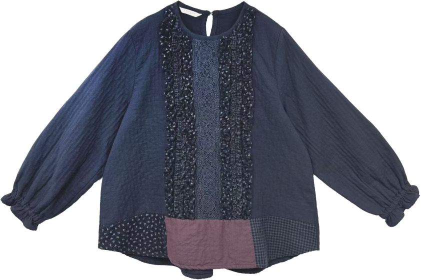 韩国2storyginy (现货)森系圆领纯棉拼接上衣衬衫