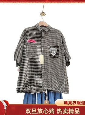 CUBE SUGAR日本正装显瘦新款上市百搭通勤优质小格贴布棉麻衬衣