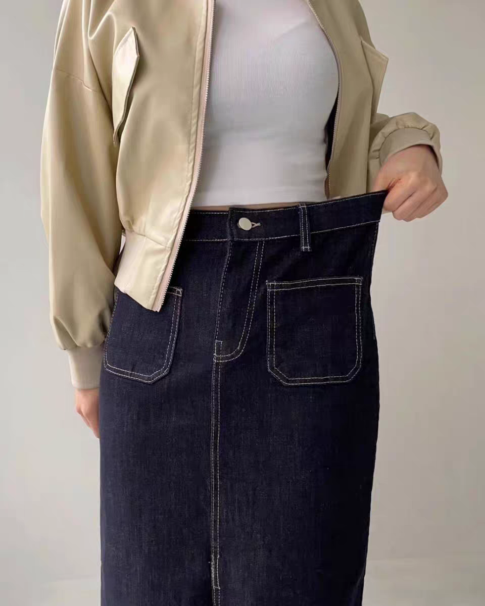 韩国 howluk （现货）松紧腰女牛仔开衩半身裙，超级无敌显瘦