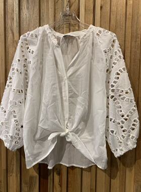 意大利motel v(现货)领镂空袖子衬衣