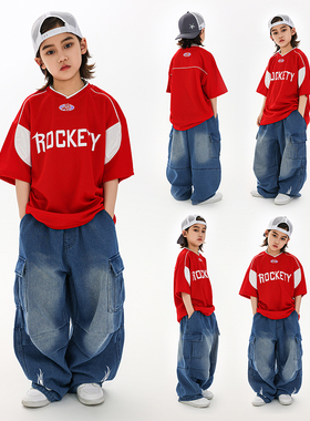 RACKETYLD街舞儿童潮服男童嘻哈风童装炸街酷帅hiphop套装红色系