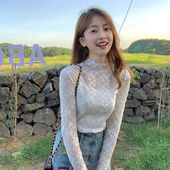 薄款 女装 春秋新款 洋气内搭小衫 防晒上衣潮 法式 白色长袖 蕾丝打底衫