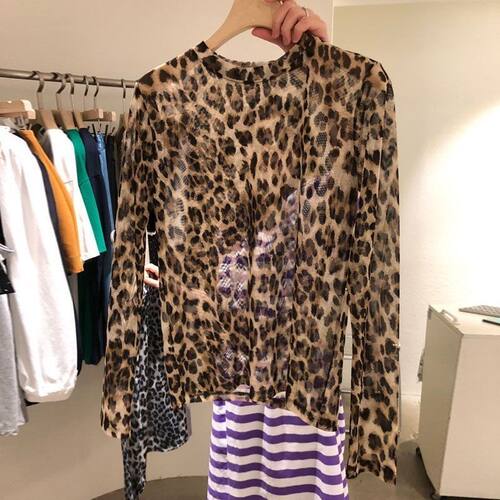 豹纹t恤女薄款夏新透明防