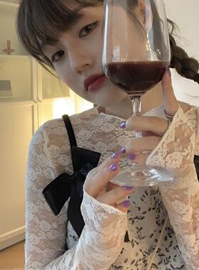 白色蕾丝打底衫女秋季2025新款性感洋气内搭长袖薄款冰丝网纱上衣