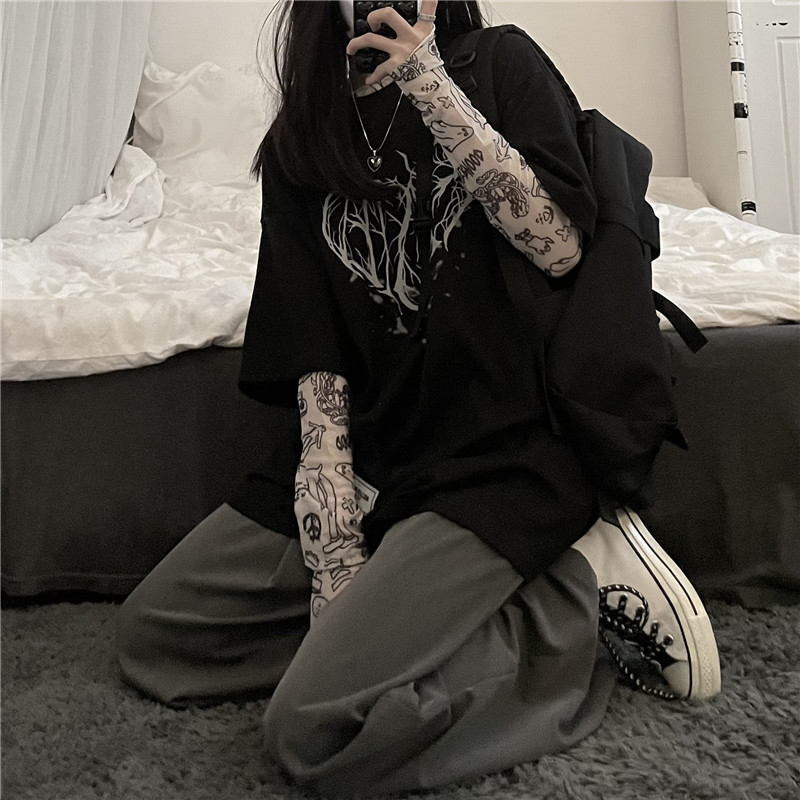 印花网纱打底衫女装2025夏季新款冰丝薄款长袖内搭防晒上衣T恤潮