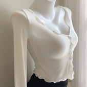 新款 女2025春秋装 长袖 短款 辣妹上衣 纯欲风U领修身 开衫 显瘦针织衫