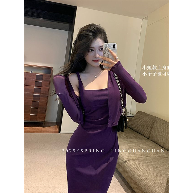 紫色外搭开衫薄纱夏天女配
