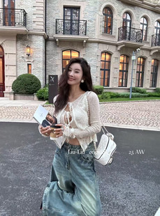 2025早秋Liu-Liu韩版时尚百搭宽松显瘦辣妹V领绑带上衣针织开衫女