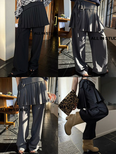 2026春款ALL IN新品韩系纯色百褶屁帘西裤直筒宽松阔腿两件套长裤