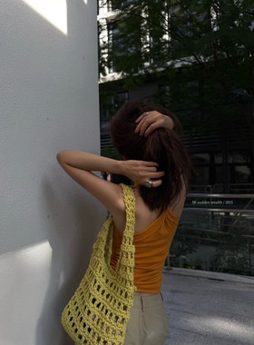 2026早春新款BF.SUDDEN WEALTH韩版设计感挂脖抽褶针织背心上衣女