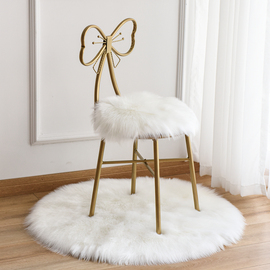 白色仿羊毛圆形椅垫蝴蝶椅坐垫梳妆台毛毛垫网红凳子加厚坐垫地垫图片