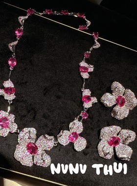 珠宝鸢尾花胭脂红宝石项链重磅