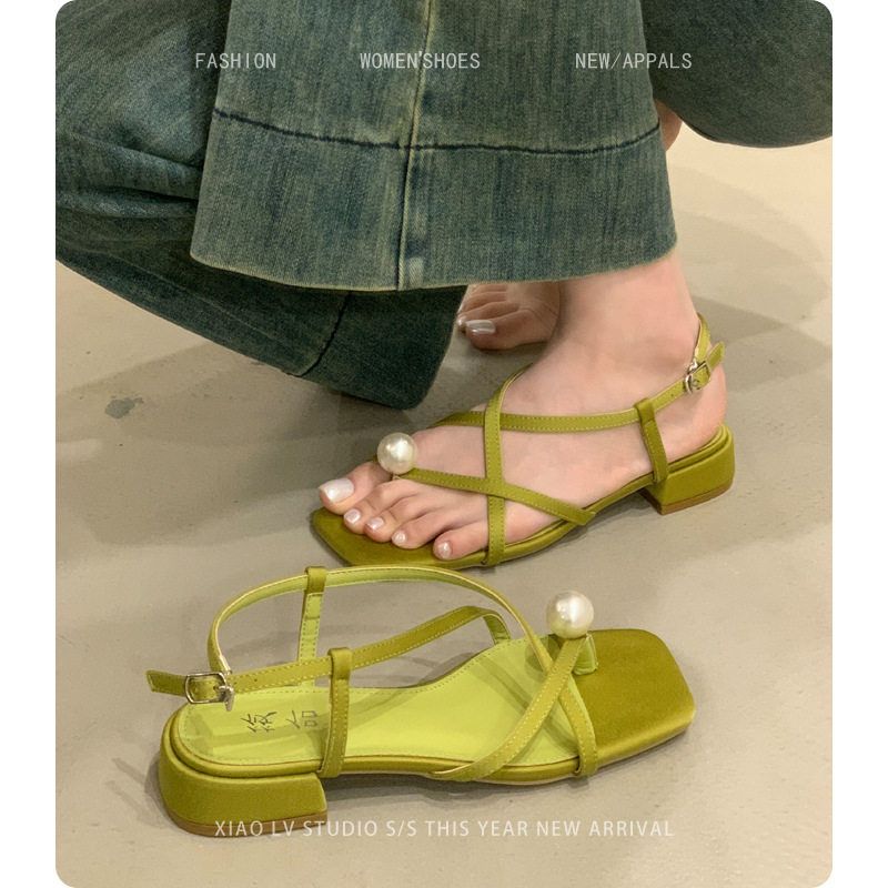 2025新款夏季仙女风珍珠夹趾粗
