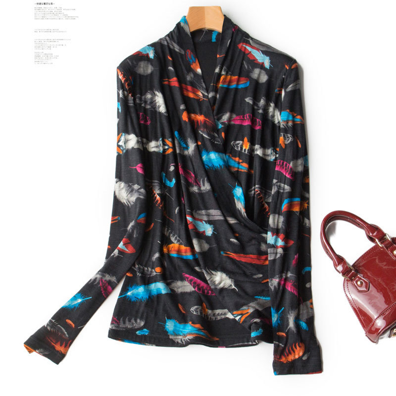 薄款羊毛长袖V领上衣套头毛衣斜襟衫印花肌底衣双层妈妈装打底衫,女装/女士精品,毛针织衫,淘宝优惠券,粉丝福利购,淘宝优惠卷