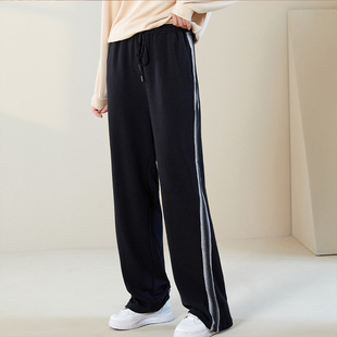加绒阔腿裤 宽腿裤 薄款 拖地长裤 子 松紧腰直筒运动裤 真丝拉绒休闲裤