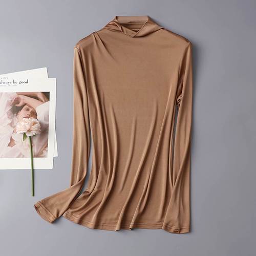 长袖半高领真丝针织打底衫