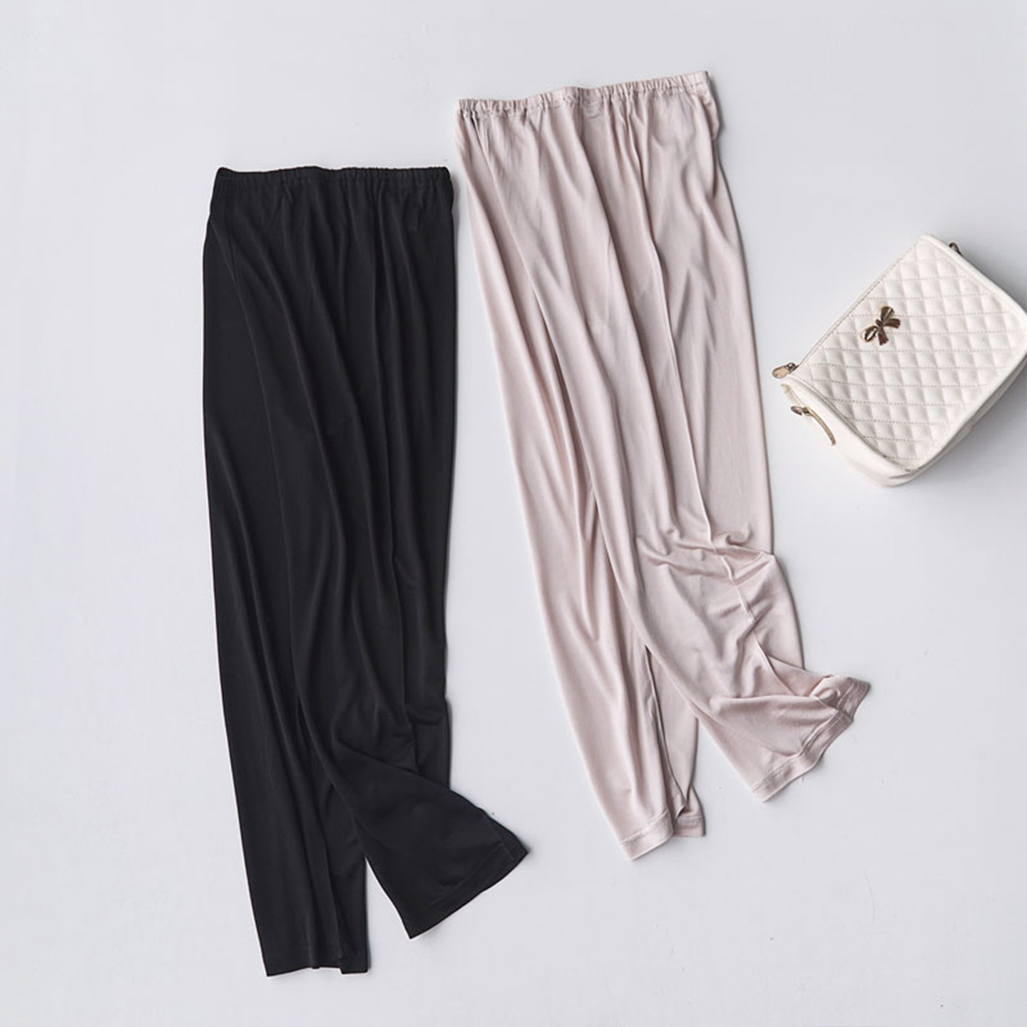 休闲风桑蚕丝七分裤裤睡裤女真丝家居裤薄款中裤过膝衬裤居家裤