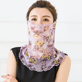 夏季 防晒真丝围脖桑蚕丝挂耳脖套套头面罩围巾面纱小丝巾假领子