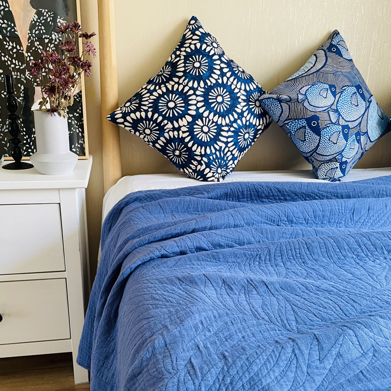 复古蓝A类纯棉盖毯单双人纱布床单平整不皱卧室亲肤全棉空调被子