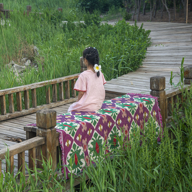 原创文艺复古沙发毯大尺寸紫色防猫抓露营毯装饰毯子单人沙发盖布