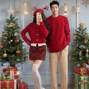2025秋冬新款亲子装安可拉红毛衣母女高端立领假两件拜年喜庆外套
