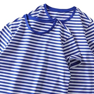 红领巾国庆集体活动服装怀旧海魂衫短袖t恤经典蓝白条纹亲子装t恤