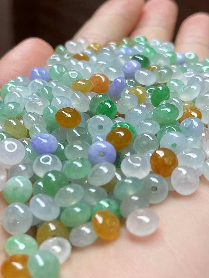 翡翠珠子天然翡翠散珠三彩翡翠鼓珠算盘珠手链项链配珠多宝珠鼓珠