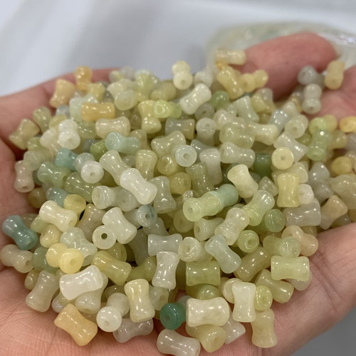 翡翠散珠翡翠竹节珠缅甸翡翠黄翡小竹节手链项链diy饰品玉石配珠