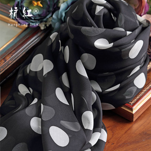 丝巾黑白大波点超大真丝围巾100%桑蚕丝女披肩春秋冬夏季百搭
