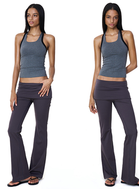 NO INFO 比弗利山庄遛狗的松弛基础款时髦辣妹低腰翻折瑜伽喇叭裤