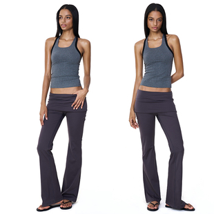 NO INFO 比弗利山庄遛狗的松弛基础款时髦辣妹低腰翻折瑜伽喇叭裤