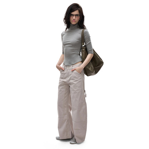 中低腰美式阔腿工装弯刀休闲裤女