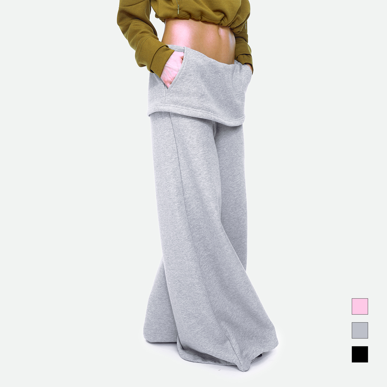 高分散步look低腰阔腿长裤袋鼠裤