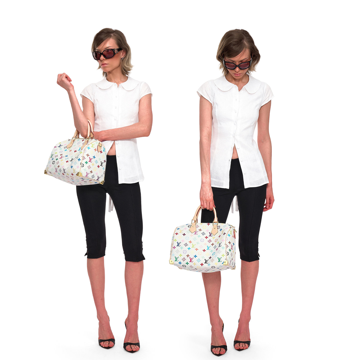 no info 智感海妖风 松弛百搭紧身开衩卡普里裤黑色7分裤休闲裤女