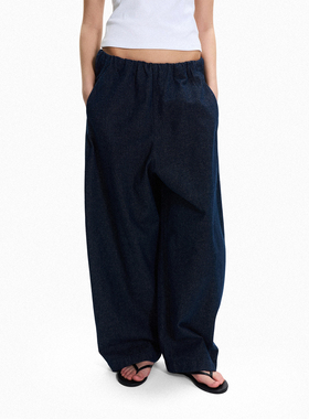 no info '高净值智感’松弛显瘦低腰阔腿蓝色弯刀香蕉裤牛仔裤女