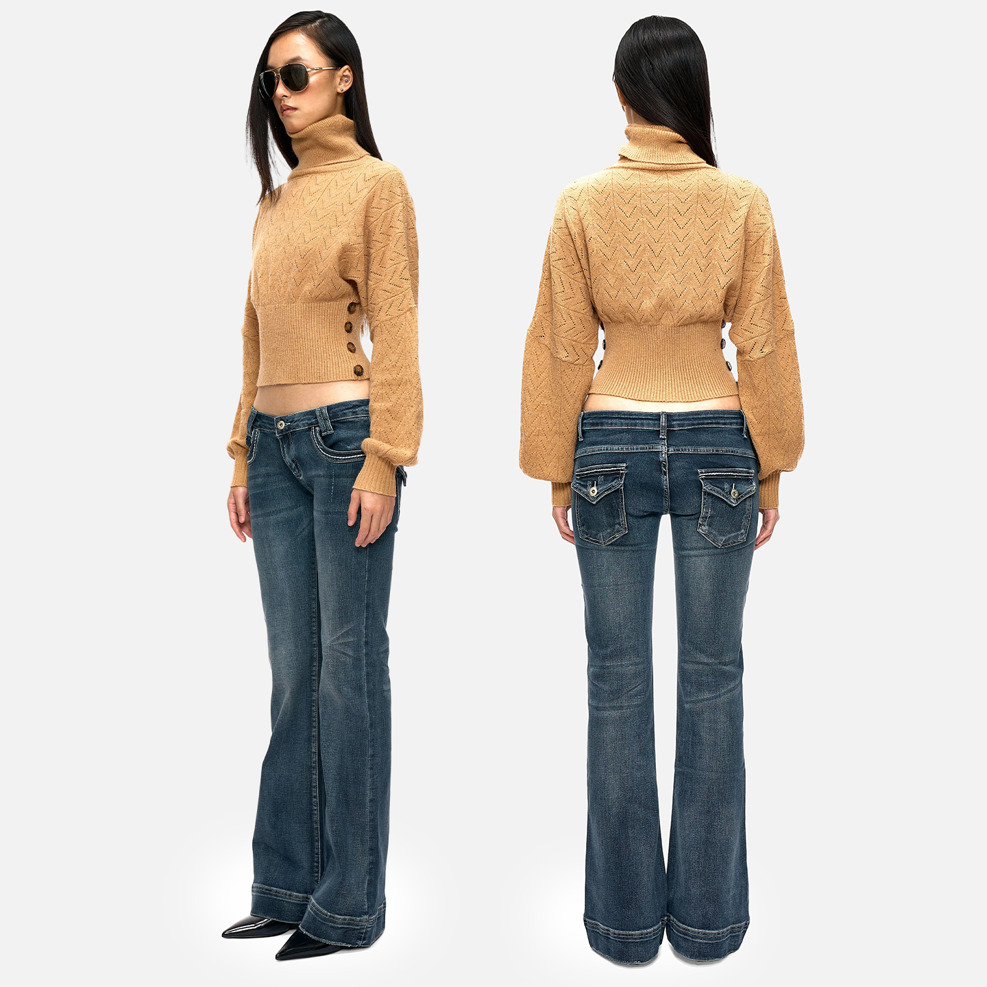 美式复古高领收腰蝙蝠袖毛衣针织