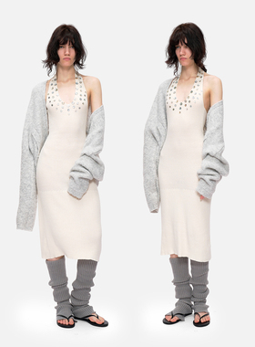 no info‘审美上的张扬’2025秋冬新款度假挂脖针织连衣裙奶油白