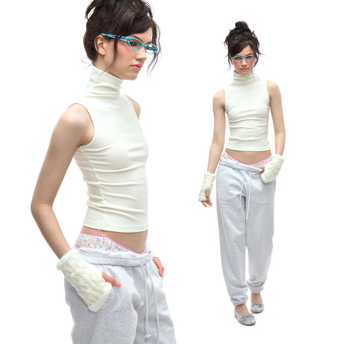 洋气高智半高领美式无袖背心女